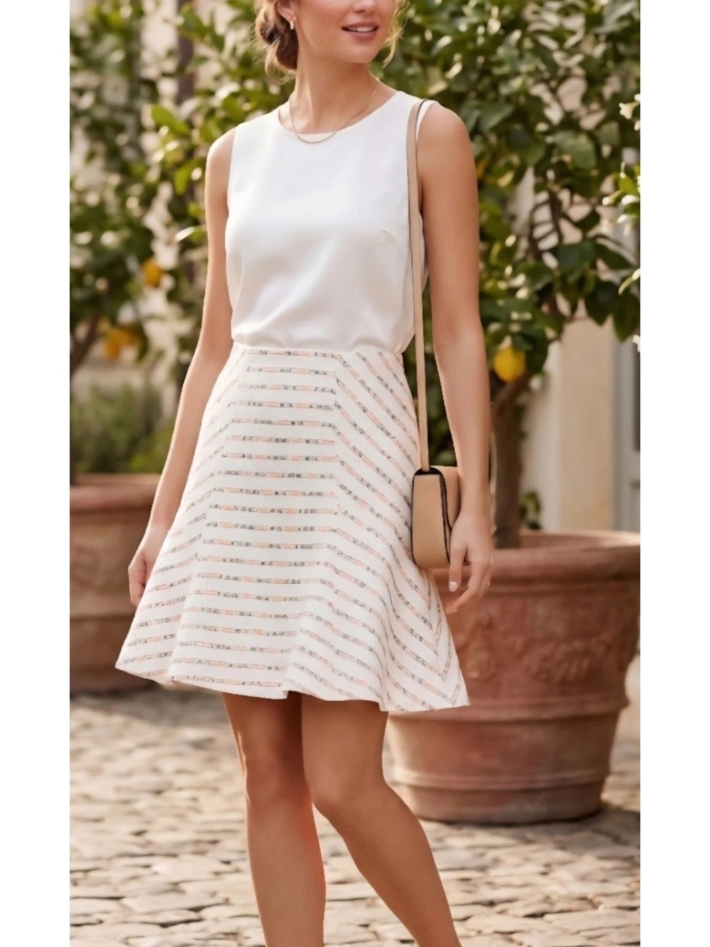 Maeve Anthropologie Cream Multicolor Skater Mini Skirt Sz 2 Artsy Swing Boho